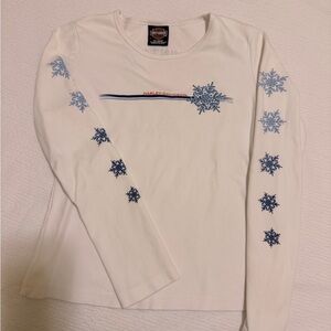 Harley-Davidson Kids White and Blue Snowflake Long Sleeve Tee